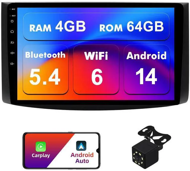 Main image of 4+64G Android 14 Double Din Car Radio Stereo for Chevrolet Aveo 2006-2012 with 9" Touchscreen Radio Built-in Wireless Carplay/Android Auto/GPS/Bluetooth/FM/AUX-in/SWC/Camera