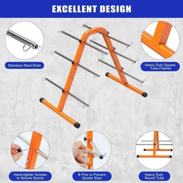 Alt view image 4 of 6 - Portable Wire Spool Rack - Heavy-Duty Steel Cable Dispenser with 6 Adjustable Rods, Spool Rack Holder for Efficient Storage & Dispensing, 8" Max Capacity