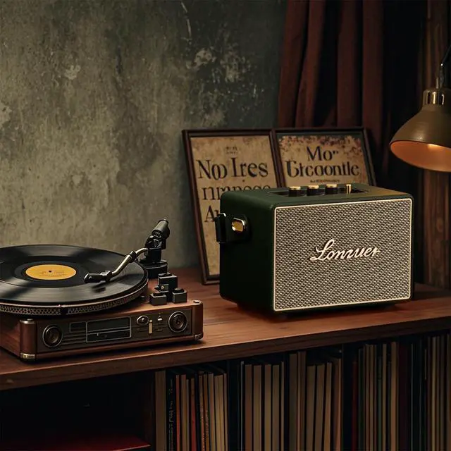 Alt view image 5 of 6 - Vintage Home Decor Wireless Bluetooth Wooden Carrying Portable Speaker Deep Bass with Fabric Grill Leather Strap Handle-Green