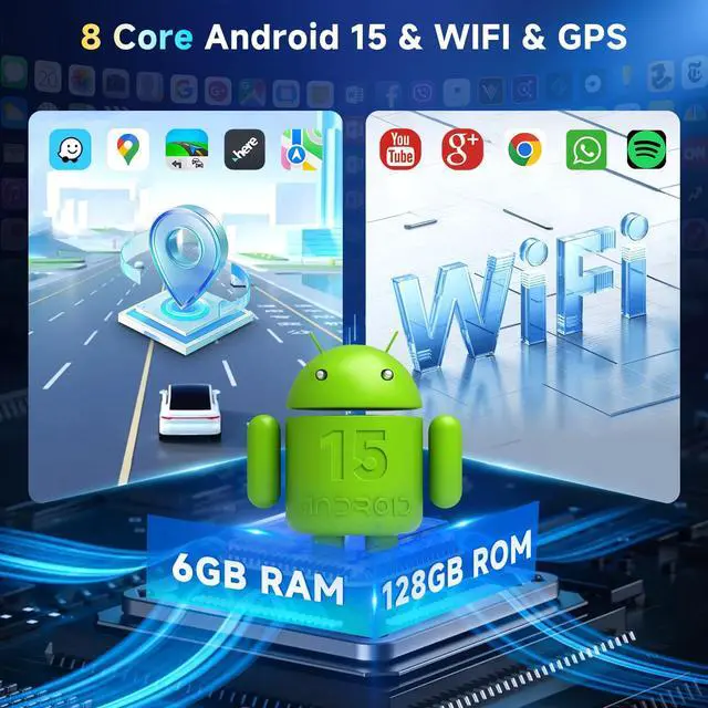 Alt view image 2 of 6 - 6G+128G 8-Core Android Car Stereo Double Din 10.1 inch Wireless Carplay IPS Touchscreen Car Radio Android Auto Screen with GPS Navi Bluetooth DSP, Mirror Link, WiFi, FM RDS, Backup Camera SWC