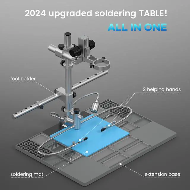 Alt view image 5 of 6 - LM249MS Plus 3 Lens 10.1" HDMI Digital Microscope for Adults 2000X, Soldering Microscope Station for Electronics Repair, 13" Boom Arm Stand, Soldering Mat Helping Hands, 2160P UHD Video, 32GB