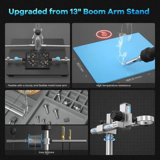 Alt view image 6 of 6 - LM249MS Plus 3 Lens 10.1" HDMI Digital Microscope for Adults 2000X, Soldering Microscope Station for Electronics Repair, 13" Boom Arm Stand, Soldering Mat Helping Hands, 2160P UHD Video, 32GB