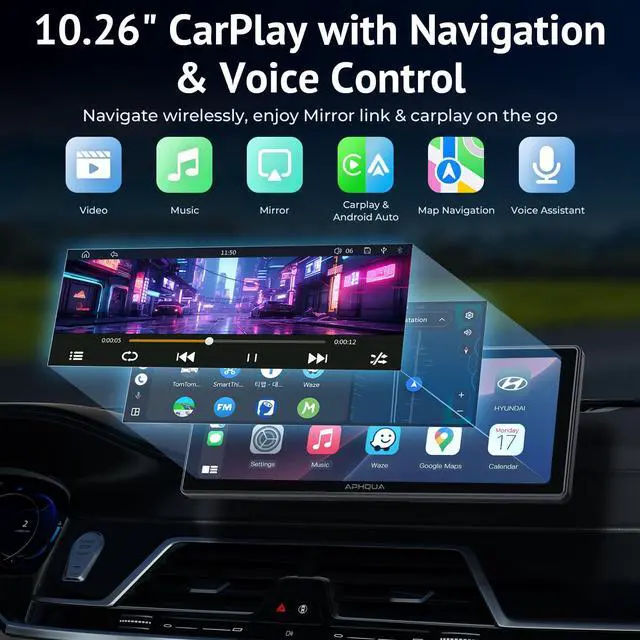 Alt view image 2 of 6 - 10.26''Portale Wireless Apple CarPlay Screen for Car, Touch Screen Car Stereo with Android Auto,1080P Backup Camera, Mirror Link, 4 Audio Output, Multimedia Receiver,Navigation