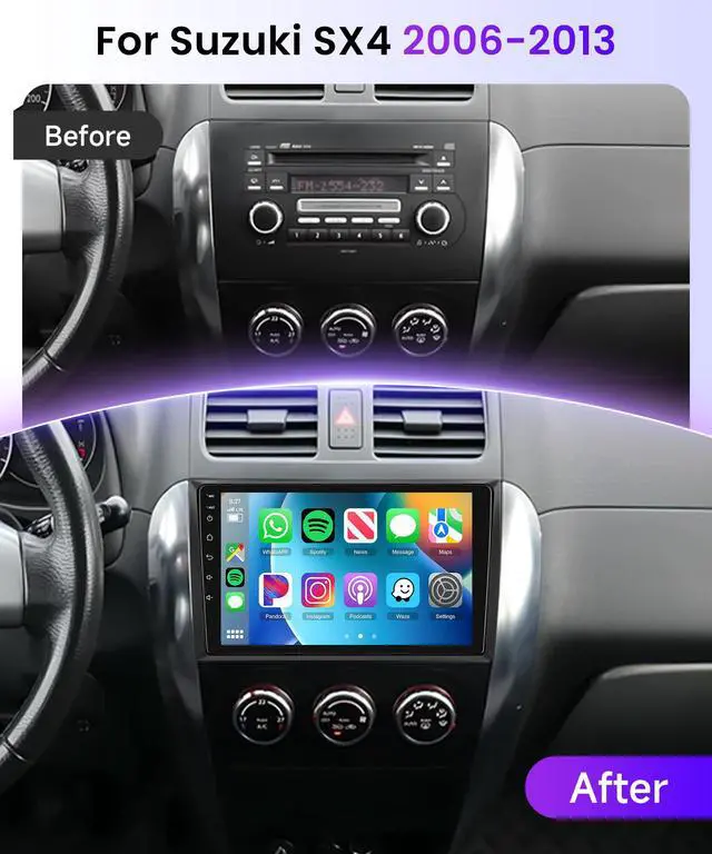 Alt view image 2 of 6 - 5Ghz WiFi Car Stereo Radio for Suzuki SX4 2006-2013 Support Wireless Carplay Android Auto 9'' HD 1080P Touchscreen with Android 15 GPS Navigation EQ AHD Backup Camera FM/RDS Radio SWC 2G+64G
