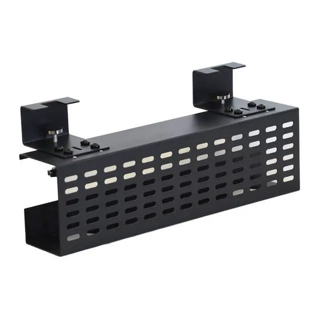 Alt view image 2 of 6 - Under Desk Cable Management Tray Black Horizontal 16-inch Under Desk Removable C Clamp Mount Computer Cord Raceway and Modesty Panel