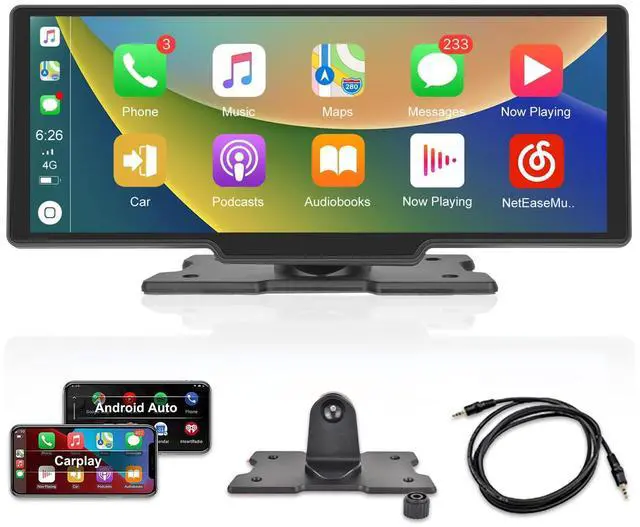 Main image of Carplay Screen Stereo 10.3 inch HD Wireless Portable Car Buddy Touchscreen Radio, Car Play & Android Auto FM Transmission Bluetooth for 7V-32V Vehicles