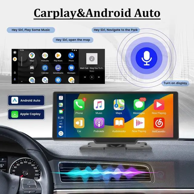 Alt view image 3 of 6 - Carplay Screen Stereo 10.3 inch HD Wireless Portable Car Buddy Touchscreen Radio, Car Play & Android Auto FM Transmission Bluetooth for 7V-32V Vehicles