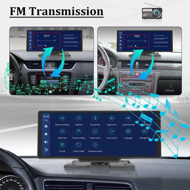 Alt view image 4 of 6 - Carplay Screen Stereo 10.3 inch HD Wireless Portable Car Buddy Touchscreen Radio, Car Play & Android Auto FM Transmission Bluetooth for 7V-32V Vehicles