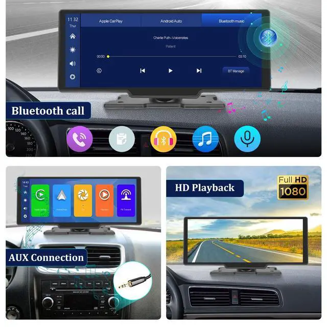 Alt view image 5 of 6 - Carplay Screen Stereo 10.3 inch HD Wireless Portable Car Buddy Touchscreen Radio, Car Play & Android Auto FM Transmission Bluetooth for 7V-32V Vehicles