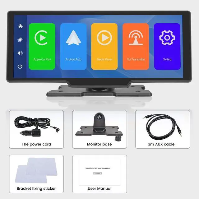 Alt view image 6 of 6 - Carplay Screen Stereo 10.3 inch HD Wireless Portable Car Buddy Touchscreen Radio, Car Play & Android Auto FM Transmission Bluetooth for 7V-32V Vehicles