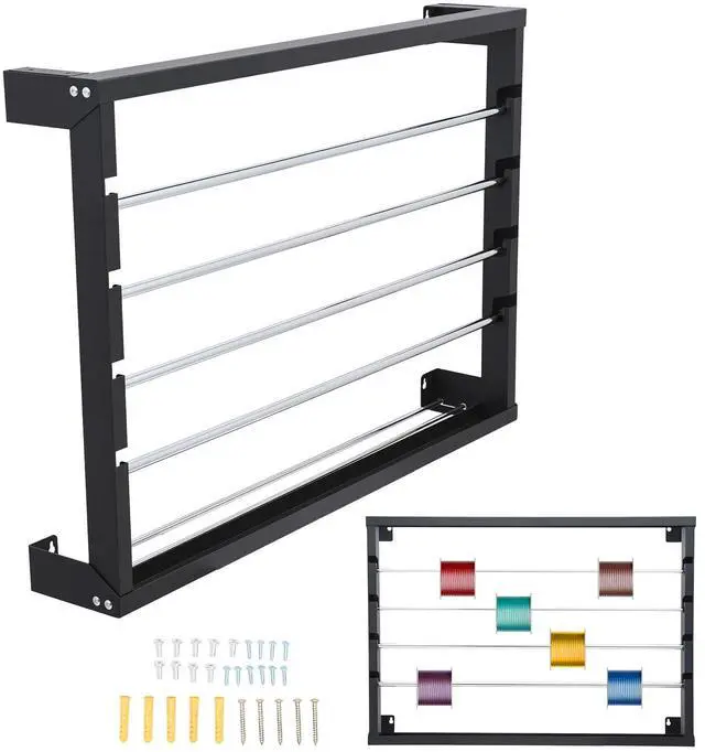Main image of Wire Spool Rack, Heavy Duty Cold-Rolled Steel Cable Dispenser with 4 Adjustable Rods, Wall Mount or Desk Wire Spool Rack Holder for Industrial, Electrical, and Retail Storage and Display