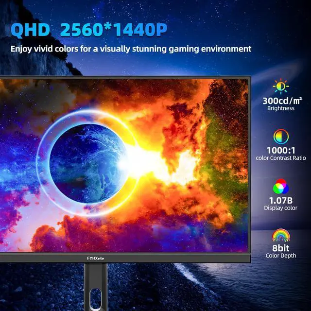 Alt view image 3 of 6 - 27 inch Gaming Monitor 300Hz, QHD 1440P, 0.8ms Frameless, Ultra Slim Computer Monitor, Height/Pivot/Swivel/Tilt Adjustable Vertical Monitor, Support FreeSync, VESA, DP*2, HDMI*2