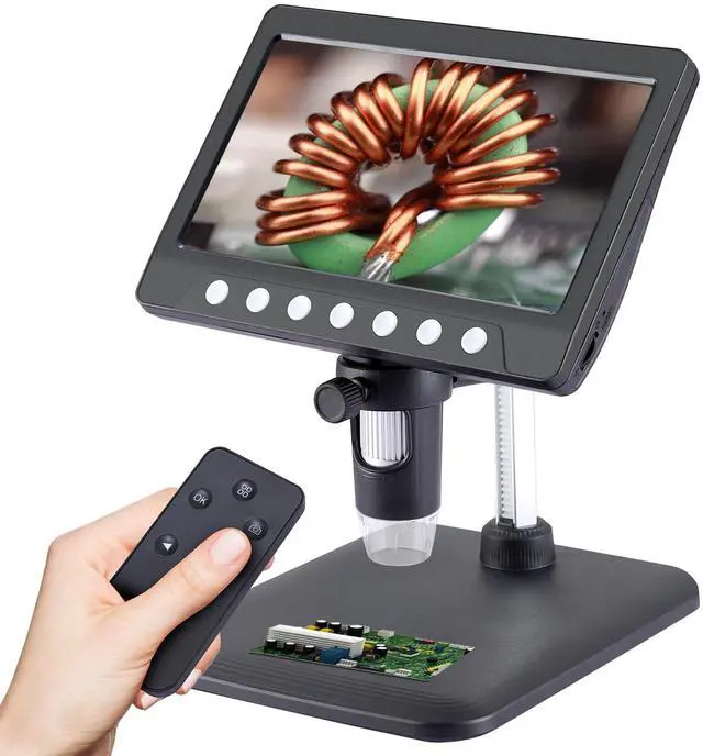 Main image of 7 Inch 1080P Digital Microscope,1200X Magnification,8 LED Lights,32GB TF Card Included, Rechargeable Battery, Handheld USB Microscope Camera for PCB Repair,Soldering, Coin,Stamp,Jewelry Inspection