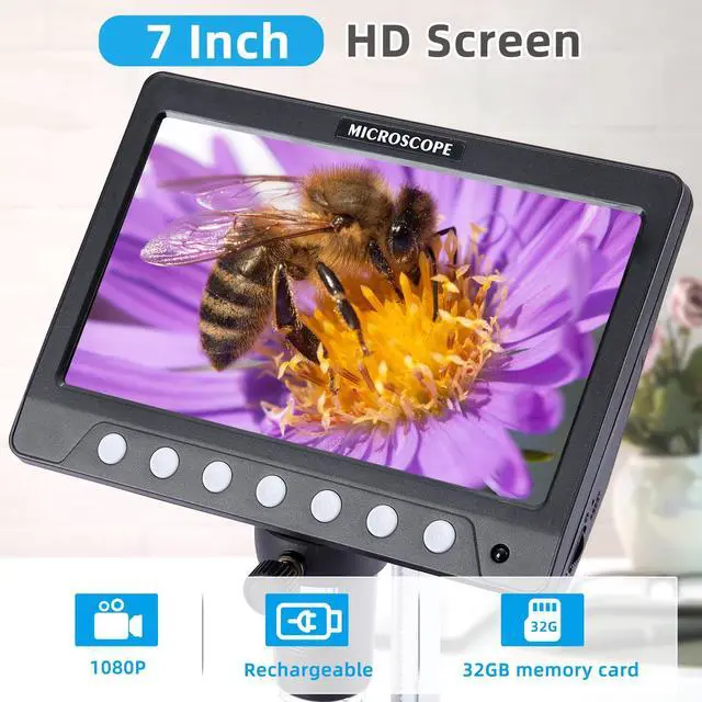 Alt view image 2 of 6 - 7 Inch 1080P Digital Microscope,1200X Magnification,8 LED Lights,32GB TF Card Included, Rechargeable Battery, Handheld USB Microscope Camera for PCB Repair,Soldering, Coin,Stamp,Jewelry Inspection