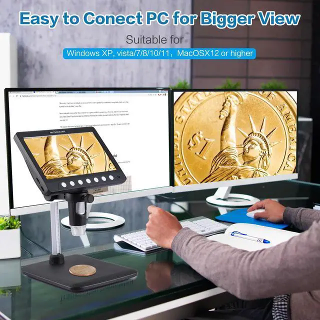 Alt view image 5 of 6 - 7 Inch 1080P Digital Microscope,1200X Magnification,8 LED Lights,32GB TF Card Included, Rechargeable Battery, Handheld USB Microscope Camera for PCB Repair,Soldering, Coin,Stamp,Jewelry Inspection