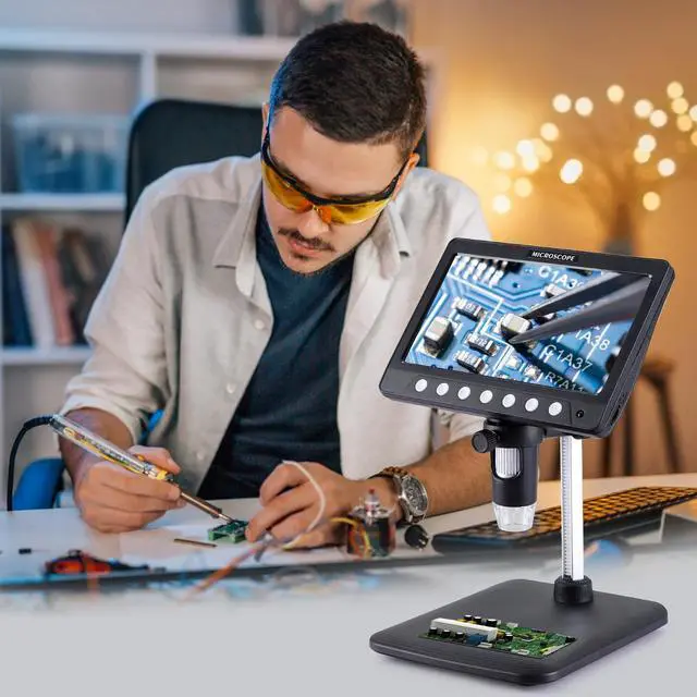 Alt view image 6 of 6 - 7 Inch 1080P Digital Microscope,1200X Magnification,8 LED Lights,32GB TF Card Included, Rechargeable Battery, Handheld USB Microscope Camera for PCB Repair,Soldering, Coin,Stamp,Jewelry Inspection