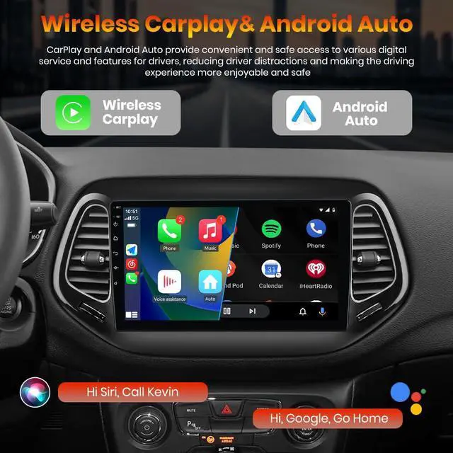 Alt view image 2 of 6 - Android 13 Car Stereo for Jeep Compass 2017 2018 2019 2020, 10" Touchscreen Radio for Jeep Compass with Wireless CarPlay&Android Auto, GPS Navigation WiFi AM FM - 2GB+64GB
