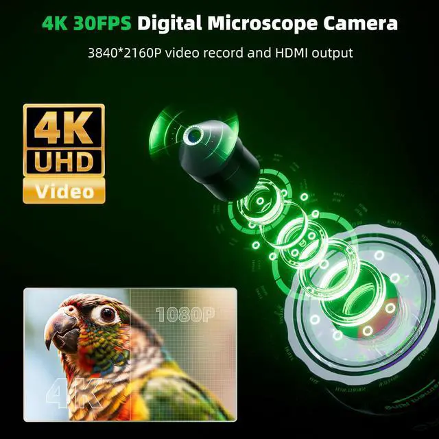 Alt view image 2 of 6 - 4K HDMI Digital Microscope for Coins, 3840P UHD Video, 4K Soldering Microscope Camera 1200X with 5" Screen, Handheld Coin Magnifier for Adults, 8 LED Lights, 7.3" Metal Stand, PC View, 32G, LM115-4K