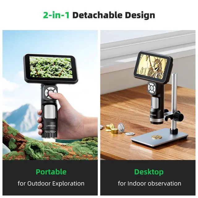 Alt view image 6 of 6 - 4K HDMI Digital Microscope for Coins, 3840P UHD Video, 4K Soldering Microscope Camera 1200X with 5" Screen, Handheld Coin Magnifier for Adults, 8 LED Lights, 7.3" Metal Stand, PC View, 32G, LM115-4K