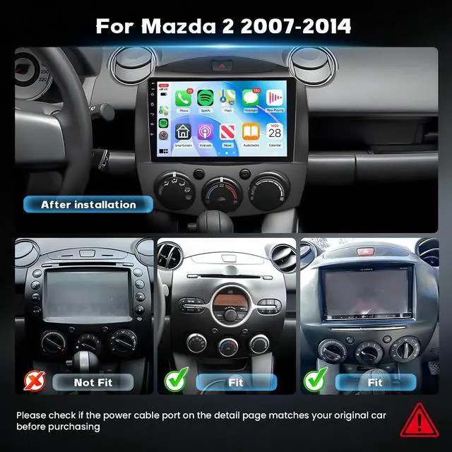 Alt view image 2 of 6 - 5Ghz WiFi 2G+64G Android 15 Radio for Mazda 2 2007-2014 Car Stereo with Wireless Carplay Android Auto, 9 Inch HD Touchscreen with GPS Bluetooth FM/RDS EQ SWC 26UI Backup Camera MIC
