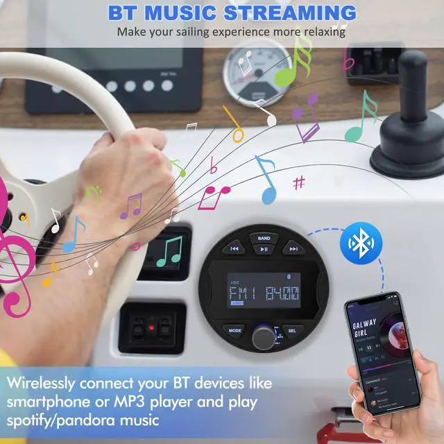 Alt view image 3 of 6 - Marine Boat Stereo Receiver, Waterproof Boat Stereo Radio System, Marine Digital MP3 Player, No CD Player, 3" LCD Display, AM/FM Radio, USB Port, BT, AUX Subwoofer for Boat ATV UTV Off-Road Vehicles