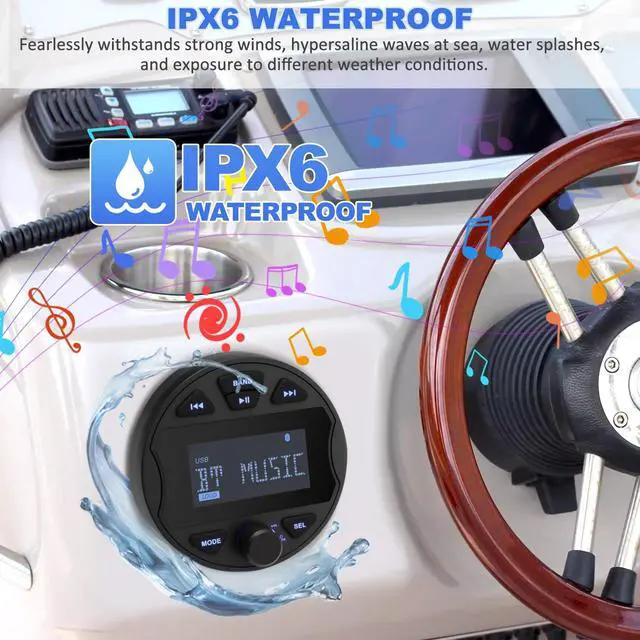 Alt view image 5 of 6 - Marine Boat Stereo Receiver, Waterproof Boat Stereo Radio System, Marine Digital MP3 Player, No CD Player, 3" LCD Display, AM/FM Radio, USB Port, BT, AUX Subwoofer for Boat ATV UTV Off-Road Vehicles
