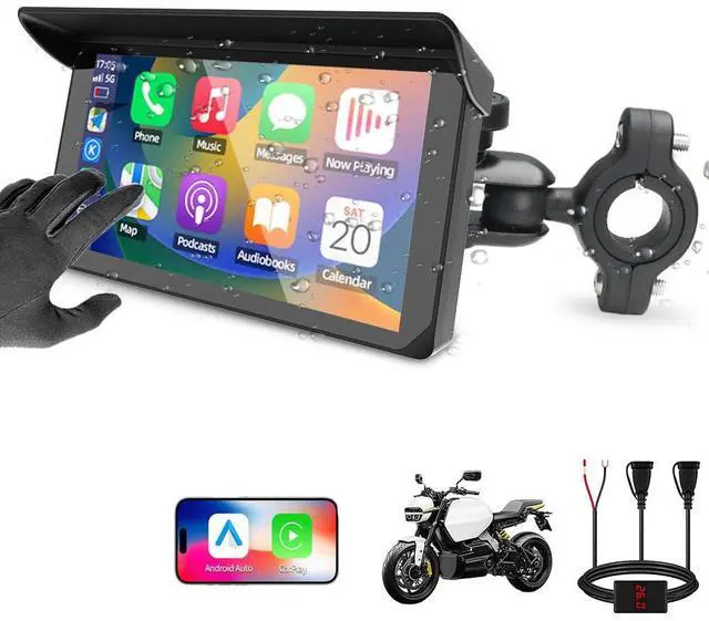 Main image of Motorcycle Carplay Screen, Wireless Carplay and Android Auto, 5 Inch HD Motorbike Touchscreen, Dual USB Port Power Cable, Temperature and Battery Voltage Display, Support GPS Navigation(5 inch)