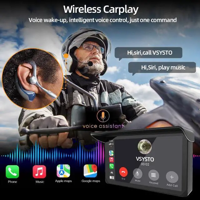 Alt view image 2 of 6 - Motorcycle Carplay Screen, Wireless Carplay and Android Auto, 5 Inch HD Motorbike Touchscreen, Dual USB Port Power Cable, Temperature and Battery Voltage Display, Support GPS Navigation(5 inch)