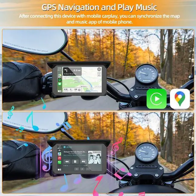 Alt view image 4 of 6 - Motorcycle Carplay Screen, Wireless Carplay and Android Auto, 5 Inch HD Motorbike Touchscreen, Dual USB Port Power Cable, Temperature and Battery Voltage Display, Support GPS Navigation(5 inch)