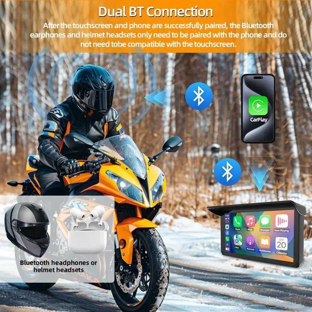 Alt view image 5 of 6 - Motorcycle Carplay Screen, Wireless Carplay and Android Auto, 5 Inch HD Motorbike Touchscreen, Dual USB Port Power Cable, Temperature and Battery Voltage Display, Support GPS Navigation(5 inch)