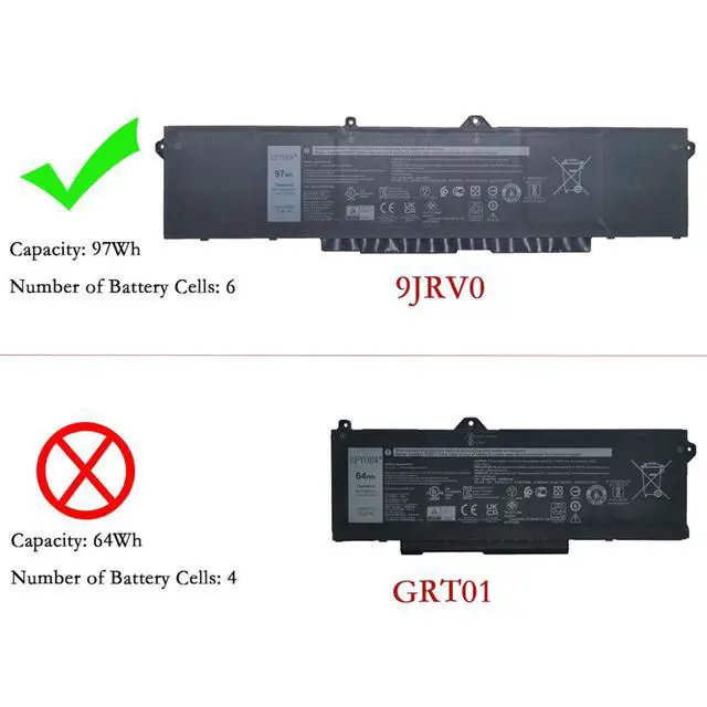 Alt view image 2 of 6 - 9JRV0 Laptop Battery 97Wh 8071mAh 11.4V Series 9JRV0 00P3TJ 0P3TJ | Compatible with Dell Latitude 5521 5531 / Precision 3561 3571 3581 3591 / Alienware m17 R5 AMD / m18 R1 R2 / m18 R1 AMD