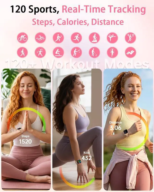 Alt view image 3 of 6 - Smart Watch for Women,1000mAh Battery Answer/Make Call,1.85'' Fitness Watch with Heart Rate/SpO2/Sleep Monitor/Health Cycle/Activity Tracker/120+ Sport for Android/iOS Compatible(4 Straps, Rose Gold)