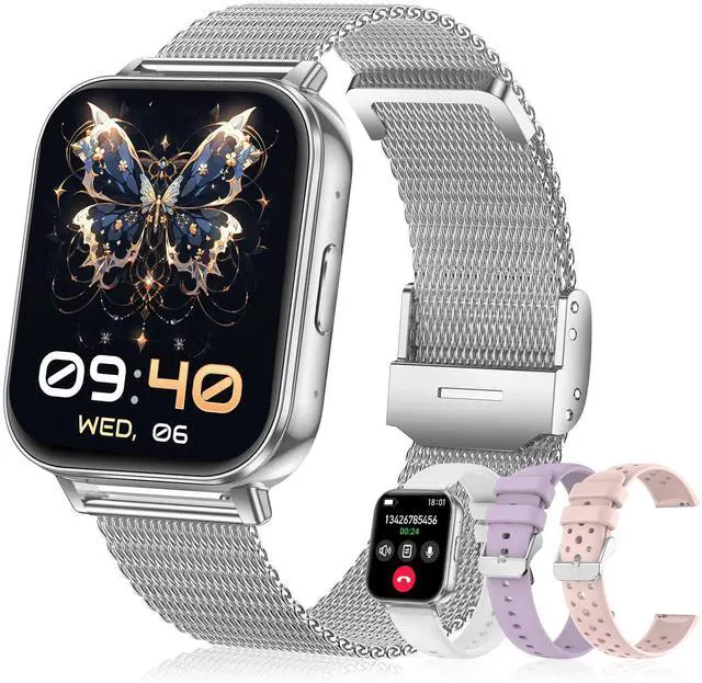 Main image of Smart Watches for Women,1000mAh Battery Answer/Make Call,1.85 Fitness Watch with Heart Rate/SpO2/Sleep Monitor/Health Cycle/Activity Tracker/120+ Sport for Android/iOS Compatible(4 Straps,Silver)