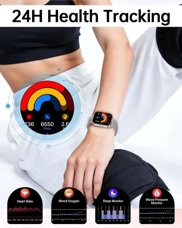 Alt view image 4 of 6 - Smart Watches for Women,1000mAh Battery Answer/Make Call,1.85 Fitness Watch with Heart Rate/SpO2/Sleep Monitor/Health Cycle/Activity Tracker/120+ Sport for Android/iOS Compatible(4 Straps,Silver)