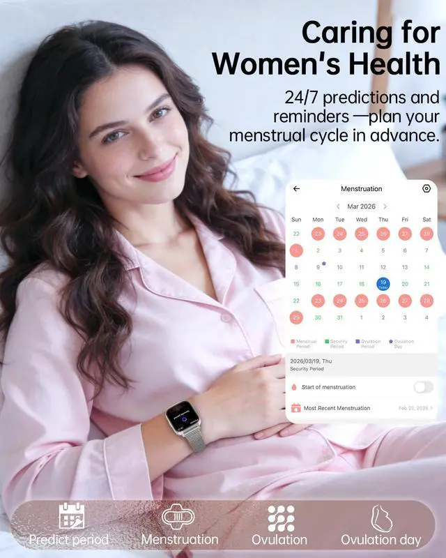 Alt view image 5 of 6 - Smart Watches for Women,1000mAh Battery Answer/Make Call,1.85 Fitness Watch with Heart Rate/SpO2/Sleep Monitor/Health Cycle/Activity Tracker/120+ Sport for Android/iOS Compatible(4 Straps,Silver)