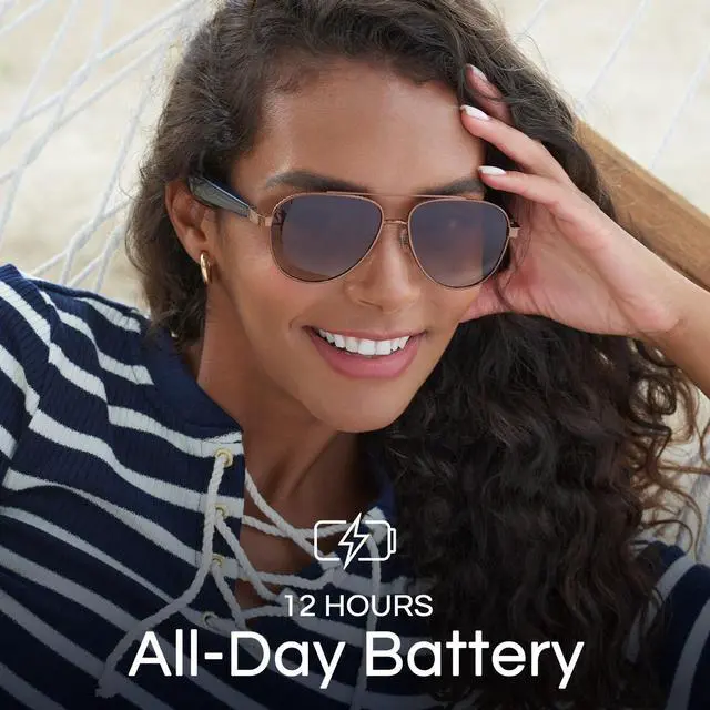 Alt view image 6 of 6 - Lucyd Admiral Smart Sunglasses for Men & Women - Wireless Smart Glasses with Open Ear Speakers and Microphone, Polarized UV400 Lenses - Brown Gradient (Wide)