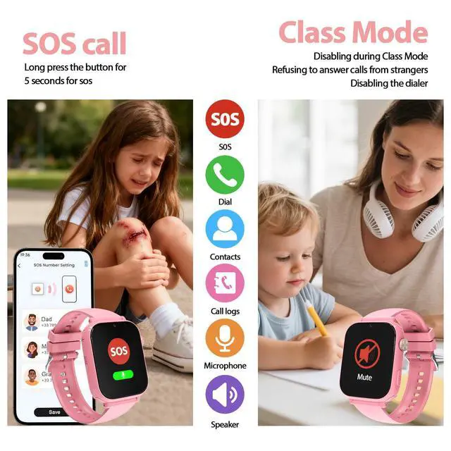 Alt view image 4 of 6 - Smart Watch for kids-4g GPS Kid Phone Watch with Call and Text Game Camera Pedometer Alarm Clock-Kids Watches for Girls Boys 4-12 Age Gifts Pink