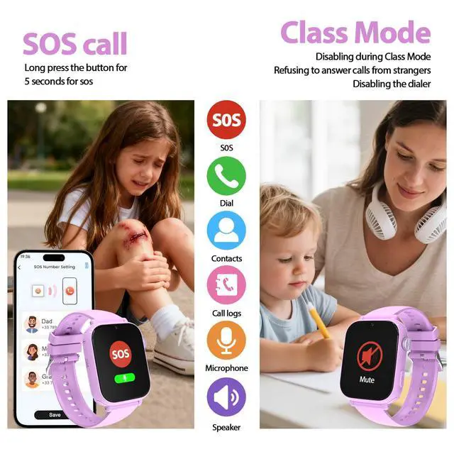 Alt view image 4 of 6 - Smart Watch for kids-4g GPS Kids Phone Watch with Call and Text Game Camera Pedometer Alarm Clock-Watches for Girls Boys 4-12 Age Gifts Purple