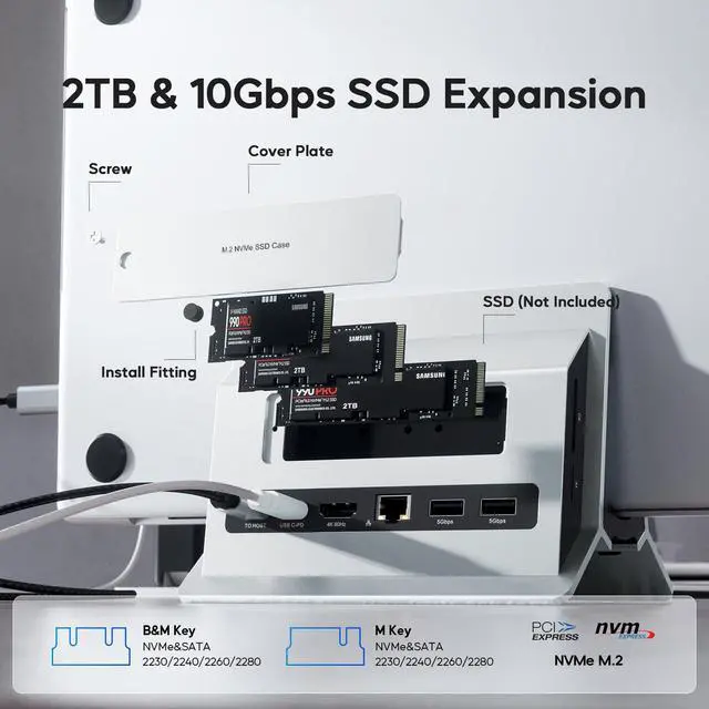 Alt view image 3 of 6 - Vertical MacBook Docking Station, Docking Station for Mac mini with M.2 NVMe case for MacBook Pro/Air, 4K@60Hz HDMI, 2USB C 10Gbps, SD/TF, 100W PD, RJ45, 2 USB A for Windows Sliver