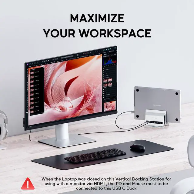 Alt view image 5 of 6 - Vertical MacBook Docking Station, Docking Station for Mac mini with M.2 NVMe case for MacBook Pro/Air, 4K@60Hz HDMI, 2USB C 10Gbps, SD/TF, 100W PD, RJ45, 2 USB A for Windows Sliver