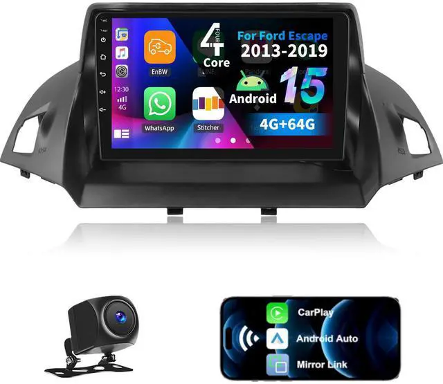 Main image of 4G+64G Android 15 Car Stereo for Ford Escape Kuga 2013-2019 with Wireless CarPlay Android Auto,9 inch Touchscreen Car Radio Player with Mirror Link,WiFi/GPS Backup Camera,Bluetooth,FM/RDS,DSP,SWC