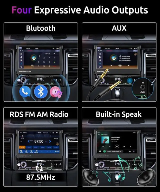 Alt view image 5 of 6 - Wireless Carplay 7inch Single Din Touchscreen Radio,IPS Manual Flip Out Touchscreen,AM/FM/RDS 5.1Bluetooth Car Stereo,Fast Charging,Wireless Android Auto,Mirror Link,2 USB/TF/AUX Port+Backup Camera