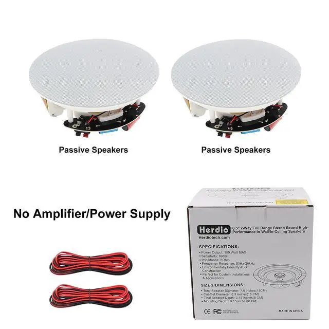 Alt view image 3 of 6 - 6.5 Flush Mount in-Ceiling Speakers 2-Way Passive Speaker System 300 Watts Great for Humid Indoor Outdoor, Kitchen,Bedroom,Bathroom,Covered Porches(A Pair)