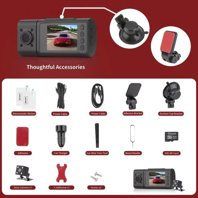 Alt view image 4 of 6 - Dash Cam, 3 Channel Dash Cam Front and Rear Inside, Interior Car Camera, 2.5K/1440P Single Fr,Fr+Interior, Front+Rear Dash Camera for Cars Taxi with Night Vision, Parking Monitor 1S Recording