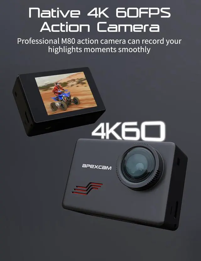 Alt view image 2 of 6 - M80 Action Camera 4K with 64GB Card, HD 60FPS 48MP Sports Camera for Vlogging, 40M Waterproof Camera Underwater,WiFi Camcorder, 8X Zoom, Remote Control, Helmet Mount Accessories