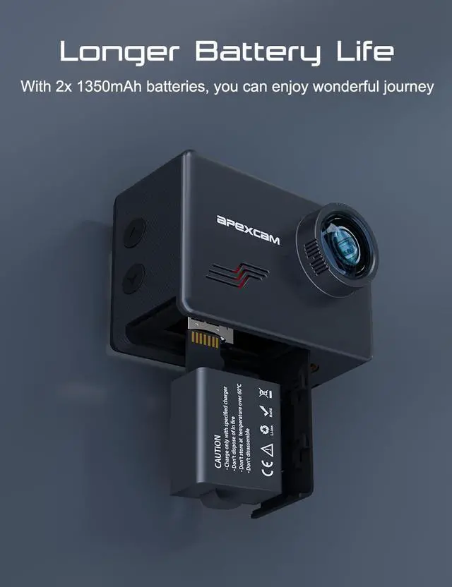 Alt view image 6 of 6 - M80 Action Camera 4K with 64GB Card, HD 60FPS 48MP Sports Camera for Vlogging, 40M Waterproof Camera Underwater,WiFi Camcorder, 8X Zoom, Remote Control, Helmet Mount Accessories