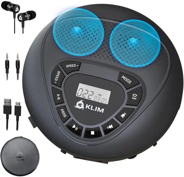 Main image of Speaker - Bluetooth CD Player with Speakers - New Version - Discman - Rechargeable Battery - Portable CD Player with Headphones - SD Card - AUX - Ideal for Car, Home