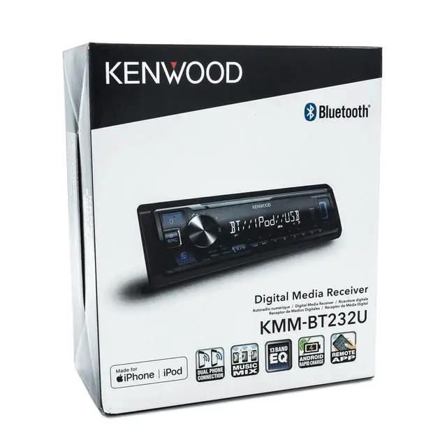 Alt view image 4 of 5 - KMM-BT232U Single DIN Car Receiver, Bluetooth Car Stereo with Music Mix for 5 Devices, Dual Phone Connection, Front USB & AUX-In, 13-Band EQ, Digital Time Alignment, Short Chassis, 2.5V Preout