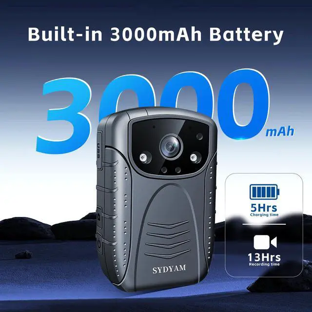 Alt view image 3 of 6 - SYDAYM 2K Police Body Camera, 13Hrs Battery, H.265 Encoding, Body Cameras with Audio and Video Recording, Body Cam for Personal Protection Hiking Law Enforcement (128GB)