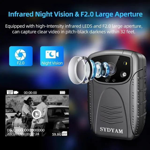 Alt view image 4 of 6 - SYDAYM 2K Police Body Camera, 13Hrs Battery, H.265 Encoding, Body Cameras with Audio and Video Recording, Body Cam for Personal Protection Hiking Law Enforcement (128GB)